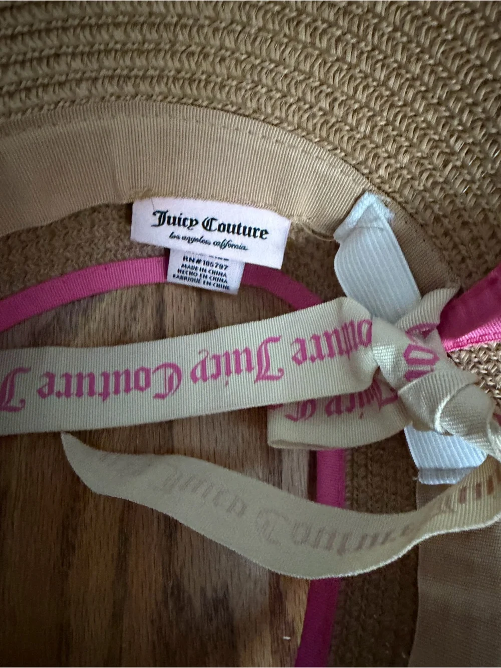 Juicy Couture Straw Visor Straw Sun Hat with Pink Trim and Gems
